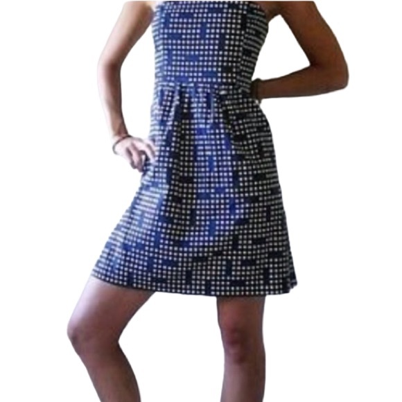 Gap Linen Blend Navy Dot Print Strapless Dress Size 4 NWT - Picture 2 of 9